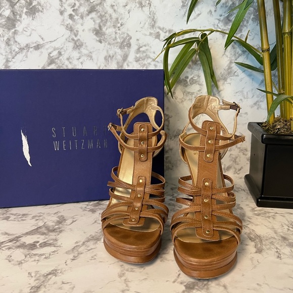 Stuart Weitzman Shoes - Stuart Weitzman Strappy platform leather sandals with wood heels.  Size 9, good